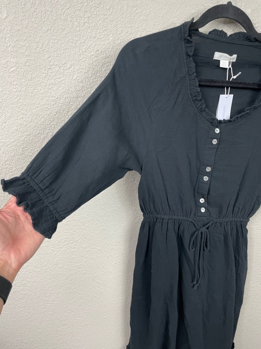 NWT Outerknown Odyssey Gauzy Cotton Midi Dress Black Boho Sz XS - Picture 7 of 14